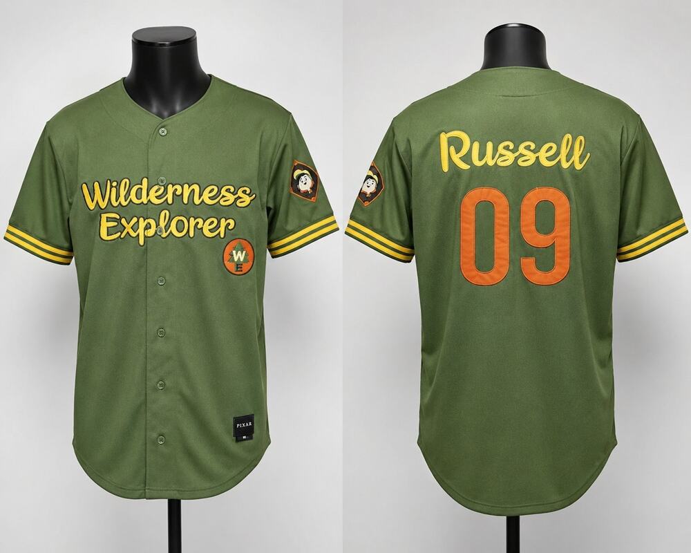 Disney Pixar Up Russell Wilderness Explorer Baseball Jersey XS Green #09